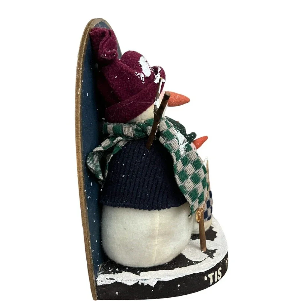 Stuffed Snowman Family Of 3 Wood Let it Snow Tis the Season Christmas Decoration